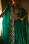 Shop_Mrunalini Rao_Green Silk Embroidery, Zari Scoop Neck Floral Cape Lehenga Set _at_Aza_Fashions