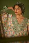 Shop_Mrunalini Rao_Green Pure Silk Printed And Applique Embroidered Vintage V Kaftan & Pant Set _at_Aza_Fashions