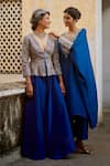 Buy Mrunalini Rao Blue Silk Embroidery V-, Plunge Peplum Jacket Pant Set Online at Aza Fashions Buy_Mrunalini Rao_Blue Silk Embroidery V-, Plunge Peplum Jacket Pant Set _Online_at_Aza_Fashions
