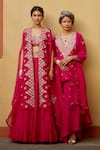 Shop_Mrunalini Rao_Pink Cape Organza Embroidered Resham And Zardozi Work Cape Lehenga Set _at_Aza_Fashions