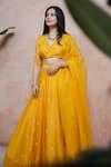 Ewaz_Yellow Satin Georgette Embroidered Sequin V Neck Lehenga Set _at_Aza_Fashions