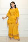 Buy_Ewaz_Yellow Chanderi Embroidered Sequin Round Yoke Kaftan Set _at_Aza_Fashions