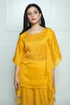 Buy_Ewaz_Yellow Chanderi Embroidered Sequin Round Yoke Kaftan Set _Online_at_Aza_Fashions