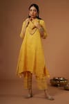 OMI Yellow Tissue, Chanderi Sequins Cowl Neck A-line Asymmetric Tunic And Pant Set Online at Aza Fashions OMI_Yellow Tissue, Chanderi Sequins Cowl Neck A-line Asymmetric Tunic And Pant Set _Online_at_Aza_Fashions