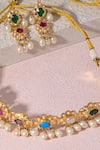 Namasya_Multi Color Gota Patti, Pearls Navratna Amritsari Jadau Embellished Choker Set _Online_at_Aza_Fashions
