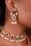 Buy_Namasya_Multi Color Gota Patti, Pearls Navratna Amritsari Jadau Embellished Choker Set _Online_at_Aza_Fashions