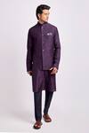 Buy_BUBBER COUTURE_Wine Flat Raw Silk Printed Diametric Geometric Bundi _Online_at_Aza_Fashions