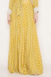 Bha sha_Yellow Muslin Printed Bandhani Open Natasha Skirt Bustier Set _at_Aza_Fashions