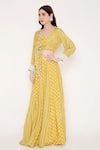 Buy_Bha sha_Yellow Muslin Printed Bandhani Open Natasha Skirt Bustier Set _Online_at_Aza_Fashions