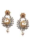 Noor_Gold Plated Embellished Peacock Carved Dual Tone Earrings _Online_at_Aza_Fashions