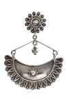 Noor_Silver Plated Embroidery Oxidized Chandbali Earrings_Online_at_Aza_Fashions
