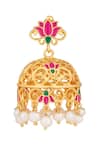 ZARIIN_Pink Pearls, Diamonds Gul Lotus Jhumkis _Online_at_Aza_Fashions