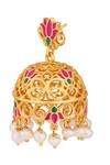 Buy_ZARIIN_Pink Pearls, Diamonds Gul Lotus Jhumkis _Online_at_Aza_Fashions