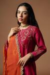 OMI_Pink Silk, Chanderi Embroidery, Zari V-neck Floral Flared Kurta Set _Online_at_Aza_Fashions