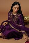 Buy_OMI_Purple Silk, Chanderi Embroidery, Zari V-neck Flared Kurta Set _Online_at_Aza_Fashions