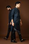 Paarsh_Blue Embroidered Pearl Navy Bundi Kurta Set _Online_at_Aza_Fashions