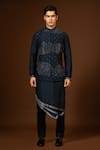 Shop_Paarsh_Blue Embroidered Pearl Navy Bundi Kurta Set _Online_at_Aza_Fashions