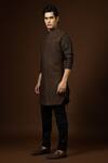 Buy_PAARSH_Brown Cotton, Silk, Bamboo Embroidery Thread Bundi Kurta Set _at_Aza_Fashions