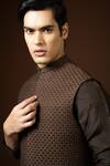 Shop_PAARSH_Brown Cotton, Silk, Bamboo Embroidery Thread Bundi Kurta Set _Online_at_Aza_Fashions