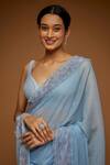 Shop_Neeta Lulla_Blue Chiffon Sequins, Beads, Crystals Border Embellished Saree With Blouse_Online_at_Aza_Fashions