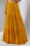 Neha Khullar_Yellow Chiffon Embroidery Cutdana Cape Open Tiered Lehenga Set _Online_at_Aza_Fashions