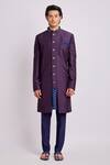 Bubber Couture_Wine Flat Raw Silk Print Diametric Nikolai Sherwani Jacket For Men_at_Aza_Fashions