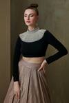 Shop_Namrata Joshipura_Gold Jersey Hand Embellished Pearls High Neck Vine Skirt Blouse Set _Online_at_Aza_Fashions