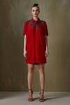 Namrata Joshipura_Red Jersey Triad Collar Boxy Dress_Online_at_Aza_Fashions