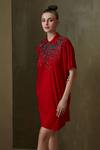 Buy_Namrata Joshipura_Red Jersey Triad Collar Boxy Dress_Online_at_Aza_Fashions