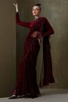 Namrata Joshipura Wine Velvet And Shimmer Pleated Hand Jewel Cluster Pre-draped Saree Set at Aza Fashions Namrata Joshipura_Wine Velvet And Shimmer Pleated Hand Jewel Cluster Pre-draped Saree Set _at_Aza_Fashions