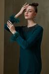 Buy_Namrata Joshipura_Green Jersey Chain Streak Feather Embellished Dress_Online_at_Aza_Fashions