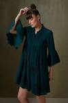 Buy_Namrata Joshipura_Green Georgette Pixel Rose Embellished Shift Dress_Online_at_Aza_Fashions
