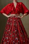 Namrata Joshipura_Maroon Silk Greenberg Floral Pattern Skirt And Tie-up Top Set_at_Aza_Fashions