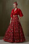 Namrata Joshipura_Maroon Silk Greenberg Floral Pattern Skirt And Tie-up Top Set_Online_at_Aza_Fashions