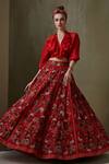Buy_Namrata Joshipura_Maroon Silk Greenberg Floral Pattern Skirt And Tie-up Top Set_Online_at_Aza_Fashions