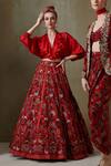 Shop_Namrata Joshipura_Maroon Silk Greenberg Floral Pattern Skirt And Tie-up Top Set_Online_at_Aza_Fashions