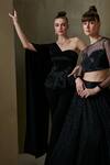 Namrata Joshipura_Black Textured Crepe Hand Embellished Geometric Trinity Peplum Top And Pant Set_at_Aza_Fashions