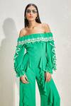 NAMRATA JOSHIPURA_Green Georgette Hand Embellished Floral Scallop Frill Sleeve Jumpsuit _at_Aza_Fashions