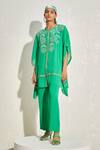 NAMRATA JOSHIPURA_Green Georgette Hand Embellished Forsythia Kaftan And Pant Co-ord Set _Online_at_Aza_Fashions