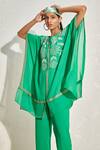 Buy_NAMRATA JOSHIPURA_Green Georgette Hand Embellished Forsythia Kaftan And Pant Co-ord Set _Online_at_Aza_Fashions