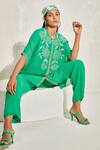 Shop_NAMRATA JOSHIPURA_Green Georgette Hand Embellished Forsythia Kaftan And Pant Co-ord Set _Online_at_Aza_Fashions