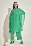Buy_Namrata Joshipura_Green Georgette Striped Patterns Collared Aster Kaftan And Pant Set _Online_at_Aza_Fashions