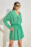 Buy_Namrata Joshipura_Green Georgette Hand Embellished Geometric Aster Striped Playsuit _Online_at_Aza_Fashions
