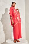 Namrata Joshipura_Red Linen Crepe Hand Embellished Floral Patterns Primrose Kaftan Top _Online_at_Aza_Fashions