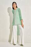 Namrata Joshipura_Green Georgette Hand Embellished Floral Patterns Aster Striped Long Back Tunic_Online_at_Aza_Fashions