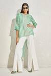 Shop_Namrata Joshipura_Green Georgette Hand Embellished Floral Patterns Aster Striped Long Back Tunic_Online_at_Aza_Fashions
