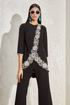Shop Namrata Joshipura Black Moss Crepe Hand Embellished Floral Wisteria Overlap Top And Pant Co-ord Set Online at Aza Fashions Shop_Namrata Joshipura_Black Moss Crepe Hand Embellished Floral Wisteria Overlap Top And Pant Co-ord Set_Online_at_Aza_Fashions