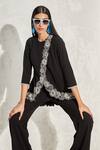 Namrata Joshipura Black Moss Crepe Hand Embellished Floral Wisteria Overlap Top And Pant Co-ord Set at Aza Fashions Namrata Joshipura_Black Moss Crepe Hand Embellished Floral Wisteria Overlap Top And Pant Co-ord Set_at_Aza_Fashions
