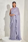 Shop_Namrata Joshipura_Purple Shimmer Crepe Hand Embellished Metallic Pre-draped Ruffle Saree _Online_at_Aza_Fashions