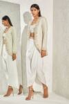 Namrata Joshipura_Ivory Satin Hand Embellished Floral And Belladonna Jacket & Draped Skirt Set _Online_at_Aza_Fashions